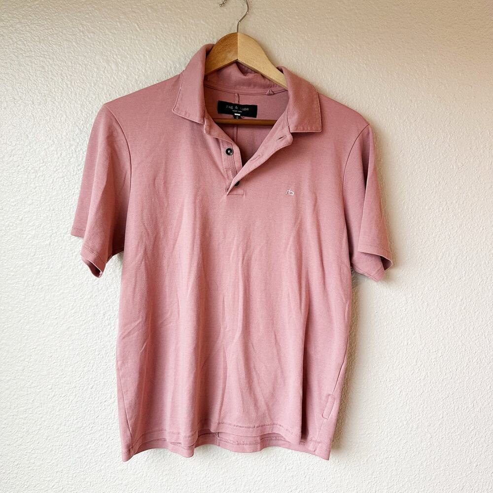 Rag & Bone Mens Pink Pima Cotton Short Sleeve Polo Shirt Medium M